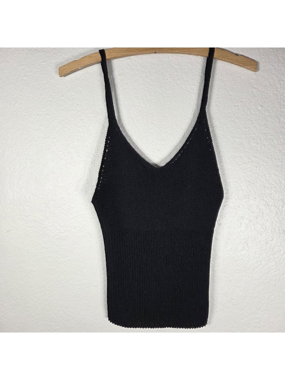 VTG Moda International Ribbed Knit Black Tank Top Size S Women's V-Neck
